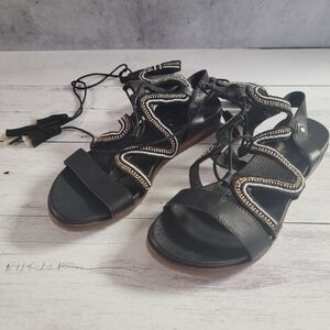 Pikolinos, Elegant Black Beaded Wrap Sandal, Size 40 (81/2-9)